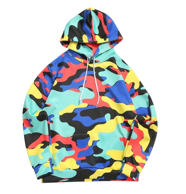 Brugerdefinerede farverige camouflageprint k&aelig;ngurulomme Casual Herre h&aelig;ttetr&oslash;jer sweatshirts