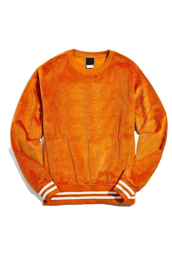 အစင်းကြောင်း Ribbing Pullover Hoodie ပါသော စိတ်ကြိုက်အမျိုးသား Corduroy Crew Neck Sweatshirt