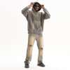 Conjunto de pantalones deportivos y sudadera con capucha con logotipo personalizado rociado con mono pesado desgastado con lavado &aacute;cido vintage de 360 ​​​​gsm