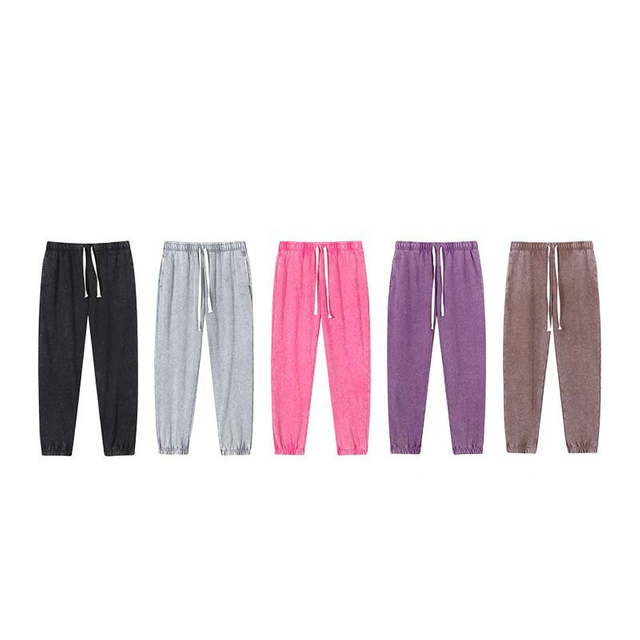 400Gsm ثقيل الوزن كبير الحجم مصبوغ بالشمع ملابس الشارع الشهير شعار مخصص الرجعية حمض غسلها Sweatpants الرجال