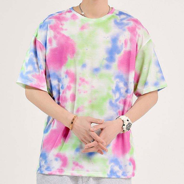 Oem เสื้อยืดที่กำหนดเอง Personnalisable เสื้อยืดคอกลมแขนสั้นพิมพ์มัดย้อมผู้ชายเสื้อยืดโพลีเอสเตอร์ 100%