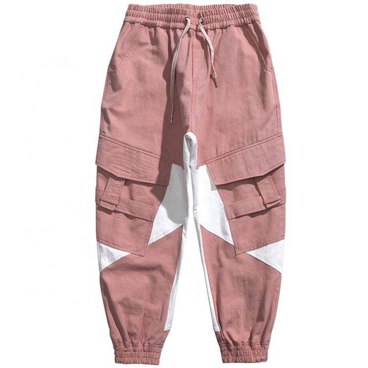 OEM-valmistajan rento Hyv&auml;laatuinen puuvillatyhj&auml; v&auml;rilohko Miesten pussilliset kartiohousut, joissa on sivutaskut