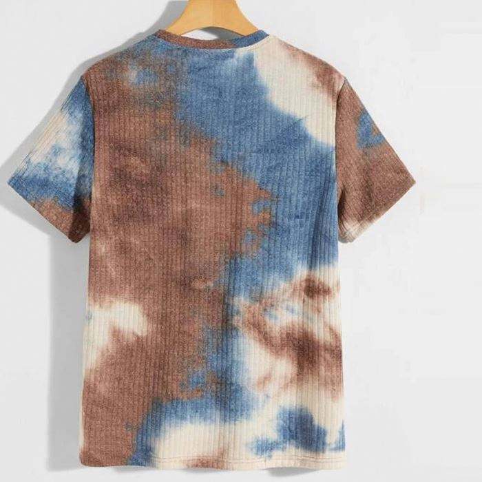 Производител на тениски Персонализирана мъжка тениска Tie Dye Pattern Плетени тениски с къси ръкави в ребра