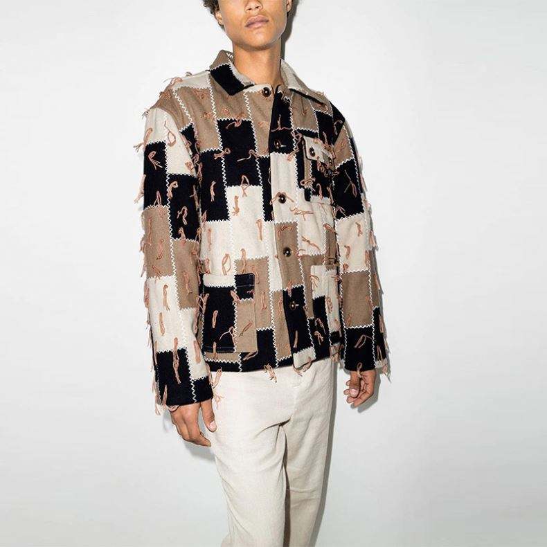Giacca con frange patchwork monopetto a maniche lunghe di alta qualit&agrave; personalizzata da uomo produttore OEM