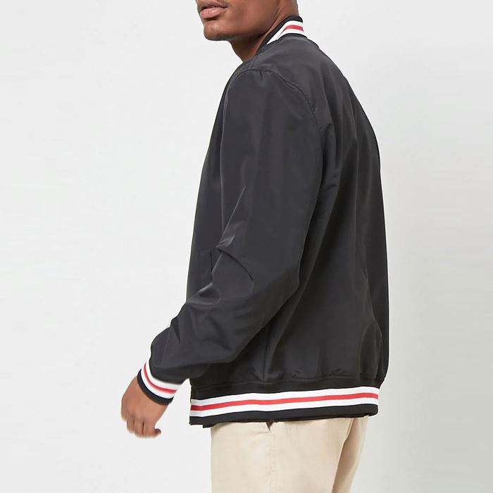 P&aacute;nsk&eacute; čern&eacute; bundy typu Bomber s designem vlastn&iacute;ho loga Crew Neck Varsity Striped Trim
