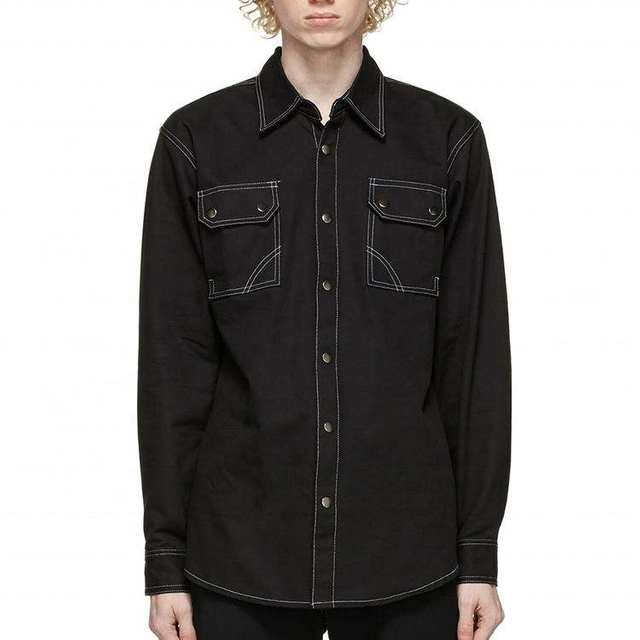 OEM ražotāja pielāgots augstas kvalitātes vīriešu džinsu krekls ar garām piedurknēm, kontrasta šuves