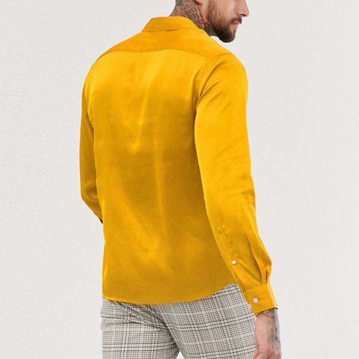 OEM-Hersteller hochwertiges, schlichtes Satin-Herren-Langarmhemd