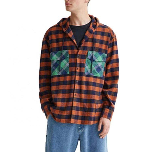 OEM-producent Custom Herre-h&aelig;tte Bomuld Button Up Plaid Ternet m&oslash;nster Lang&aelig;rmet skjorte med brystlommer