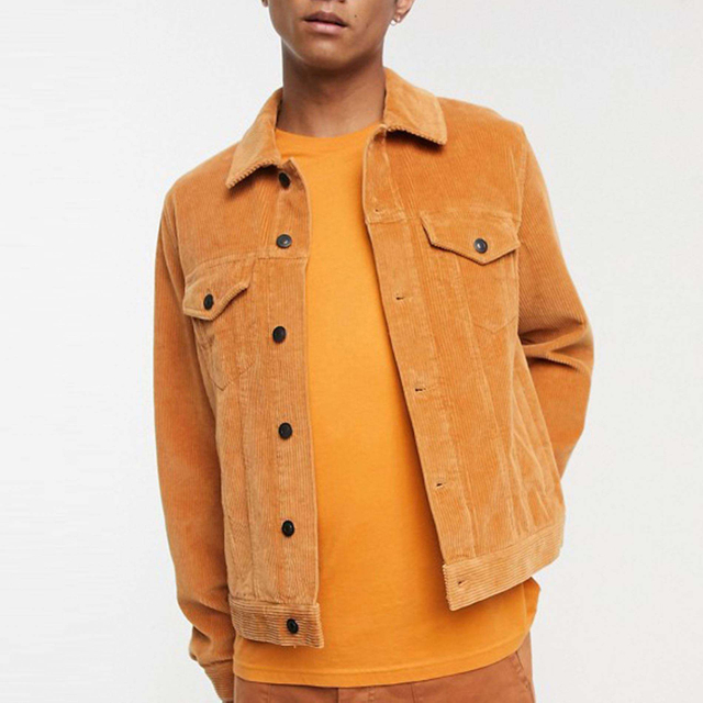 P&aacute;nsk&aacute; lež&eacute;rn&iacute; m&oacute;da Cord Western Jacket Regular Fit Plain Manšestrov&aacute; bunda v hořčici