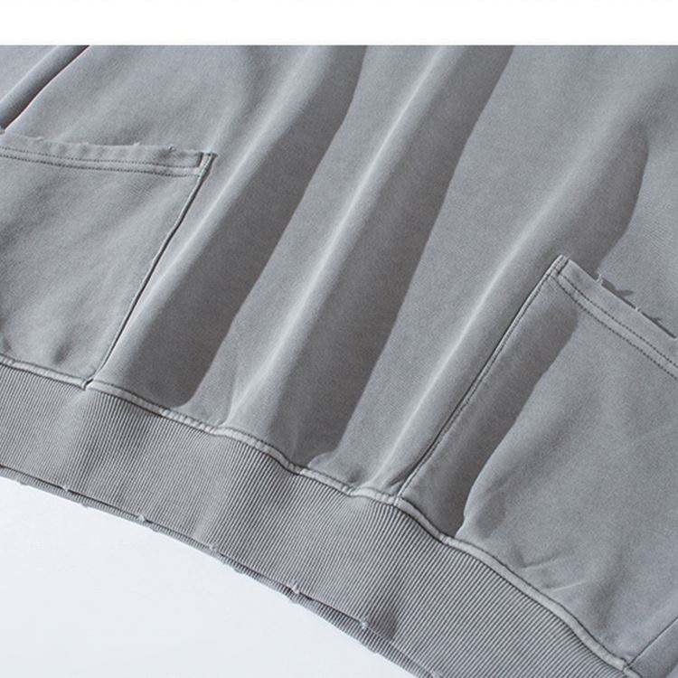 Pullover ampio con colletto rialzato con cerniera invecchiata produttore OEM con tasche Felpe con lavaggio acido