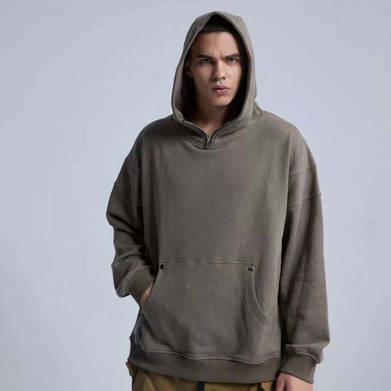 OEM Producent Custom Halv lynl&aring;s Pullover Oversize h&aelig;ttetr&oslash;je herret&oslash;j