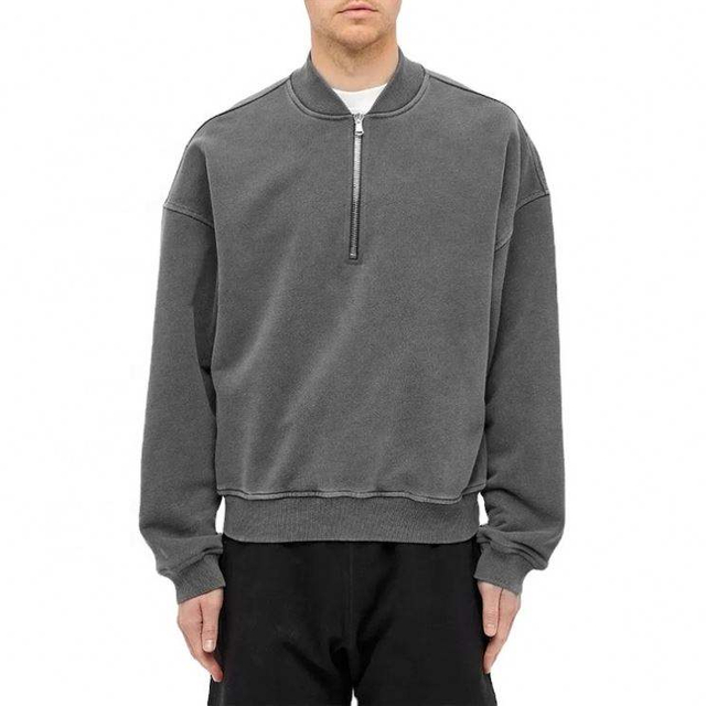 Fabricante OEM personalizado 100% algod&atilde;o franc&ecirc;s Terry masculino vintage lavado com nervuras com meio z&iacute;per moletons grandes