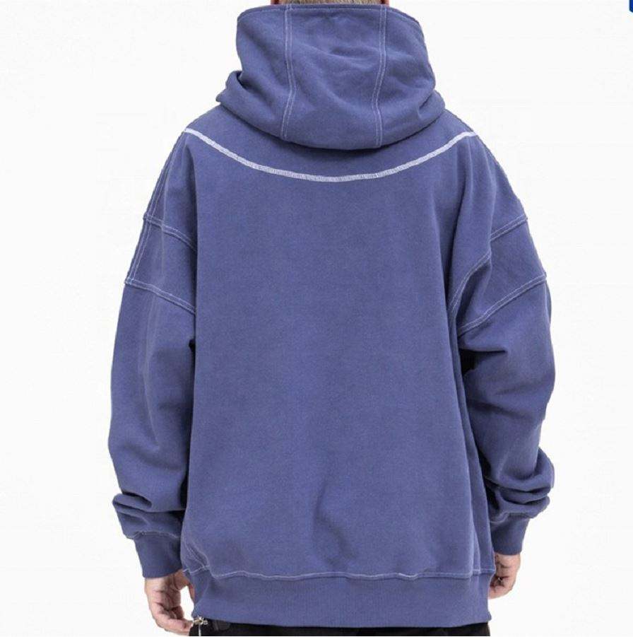 Producent OEM Niestandardowy, bawełniany kaptur z zamkiem błyskawicznym w stylu vintage. Ponadgabarytowa, gładka bluza z kapturem z kontrastowymi szwami dla mężczyzn