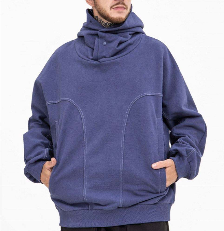 Producent OEM Niestandardowe bluzy z kapturem z grubej bawełny o gramaturze 460 g/m&sup2;, frotte francuskiej z kontrastowymi szwami i kapturem zapinanym na guziki