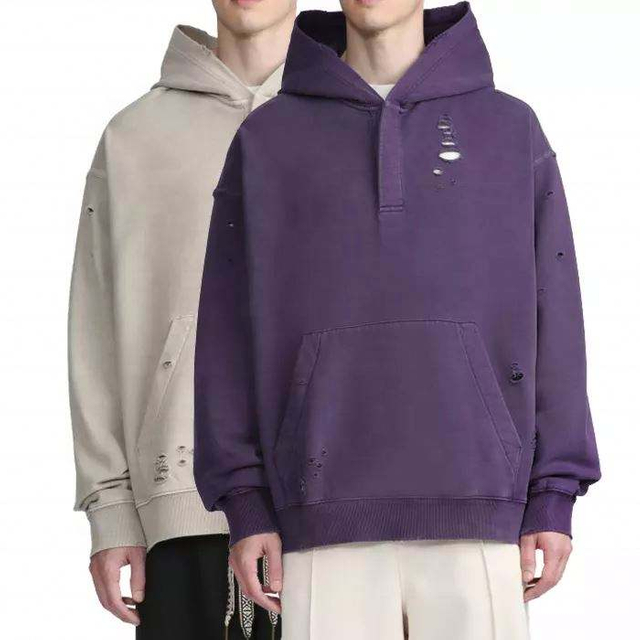 Fabricant OEM personnalis&eacute; en gros Streetwear hommes plaine surdimensionn&eacute; poids lourd Vintage lavage en d&eacute;tresse pull &agrave; capuche