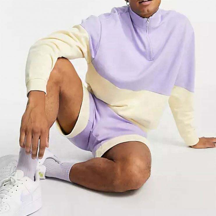 OEM-Hersteller kundenspezifischer Herren-Sweatshirt mit Farbblock und halbem Rei&szlig;verschluss, hoher Kragen, Kontrastfarbe, &uuml;bergro&szlig;er Kapuzenpullover
