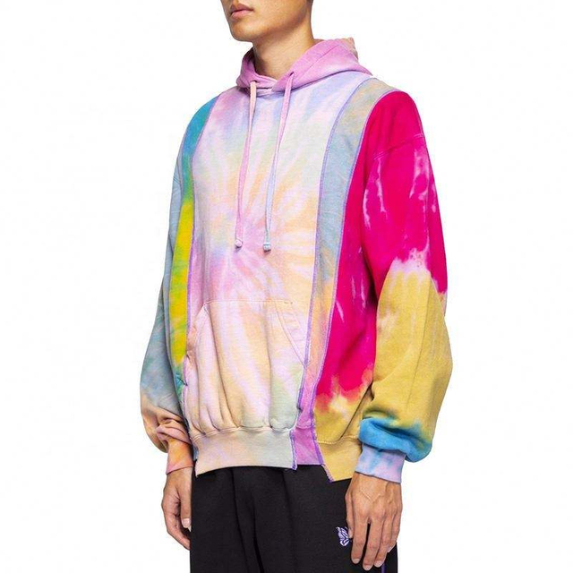 Fabricante OEM, sudadera personalizada de manga larga para hombre, jersey con cord&oacute;n de talla grande, sudaderas con capucha coloridas con personalidad de retales Tie Dye