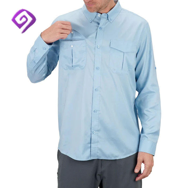 Fabricante OEM Poli&eacute;ster Elastano SPF UPF50 Protecci&oacute;n solar UV Camisa de pesca de manga larga con logotipo personalizado para hombres de secado r&aacute;pido