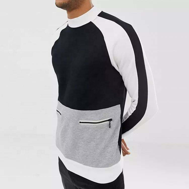 تصنيع المعدات الأصلية الصانع مخصص القطن الرجال معاطف اللون كتلة عالية Crewneck البلوز مع الرمز البريدي الجيب الأمامي