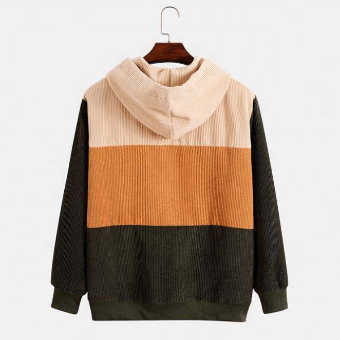 OEM-Hersteller ma&szlig;geschneiderte Color Block Corduroy Casual Custom Sweatshirt Plus Size Hoodies Herren Hoodies