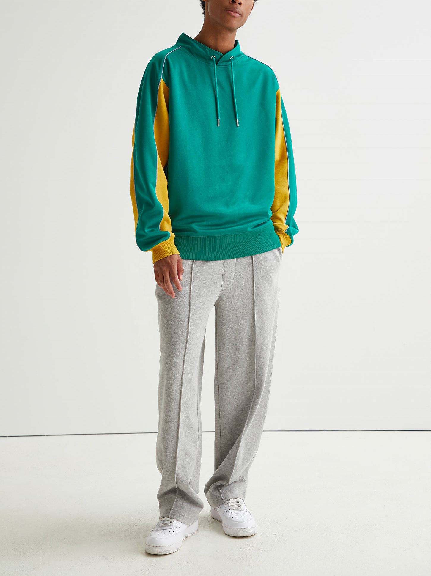 OEM-производитель, контрастный цвет рукава, окантовка зеленого цвета, высокое качество, полиэстер, толстовка с капюшоном и шнурком, толстовки