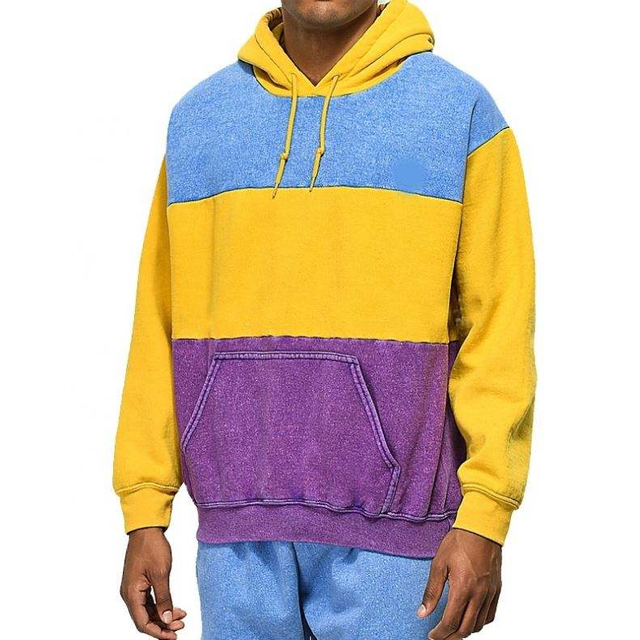 Felpa con cappuccio lavaggio vintage a blocchi di colore in cotone personalizzato del produttore OEM Pullover con cappuccio vintage sbiadito colorato a contrasto