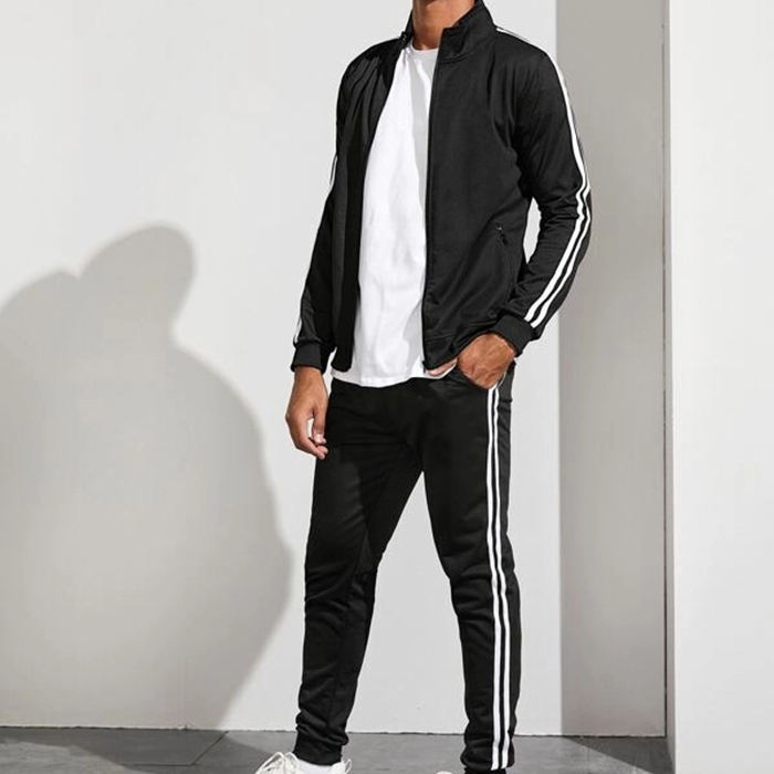 Engros Custom Sports Side stribet Zip Up jakke Jogger S&aelig;t M&aelig;nd Sweat Suit Tr&aelig;ningsdragt