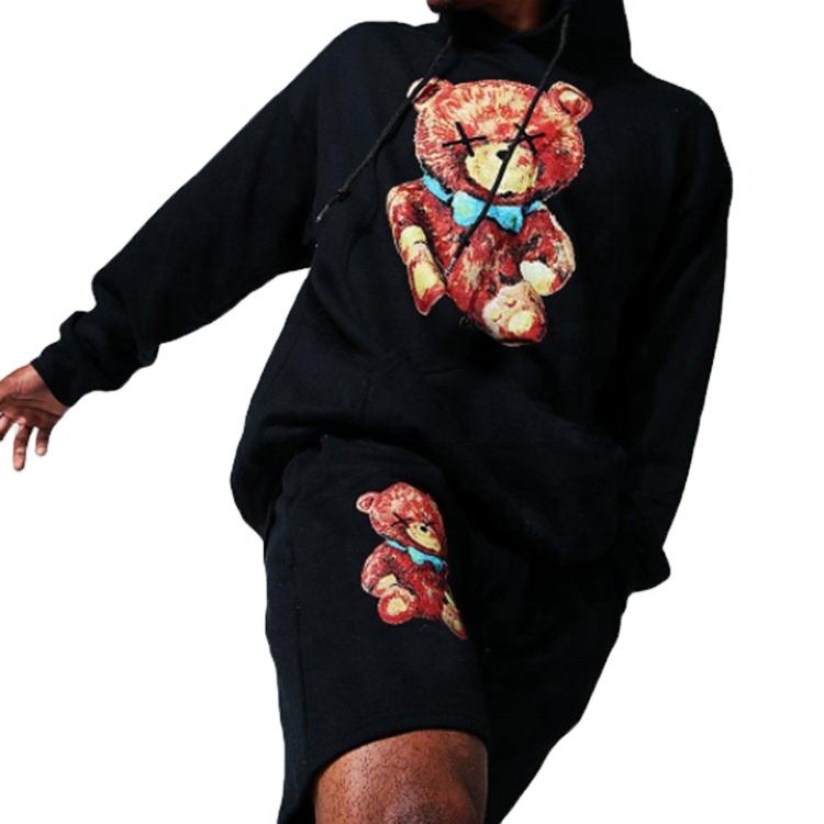 Brugerdefinerede herreprintede h&aelig;ttetr&oslash;je-shorts s&aelig;t tr&aelig;ningsdragt i bomuld til m&aelig;nd