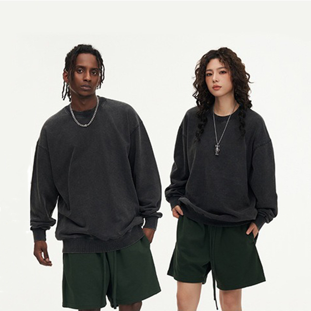 Tersuai 400 Gsm Cotton Washed Vintage Wax Dye Fleece Round Neck Logo Sweatshirt