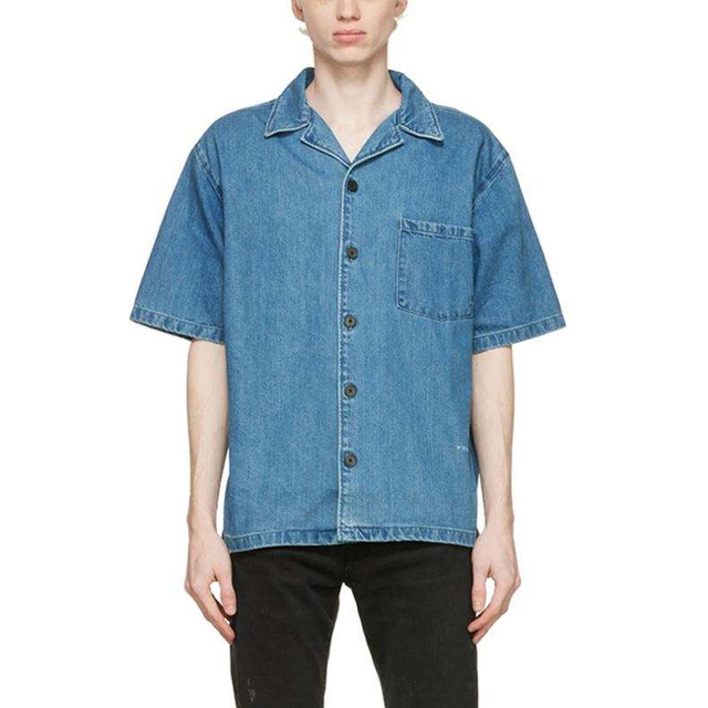 OEM Producent Sommerbluse H&oslash;jkvalitets kort&aelig;rmet knap Firkantet krave Klassisk bl&aring; m&aelig;nd denimskjorte