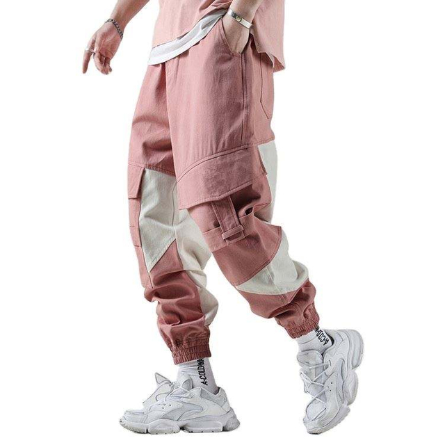 Pantalones de ch&aacute;ndal de carga c&oacute;nicos holgados para hombre con bloques de color en blanco de algod&oacute;n de buena calidad informales de fabricante OEM con bolsillos laterales