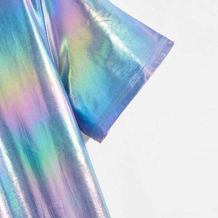 လက်ကား စိတ်ကြိုက် ဒီဇိုင်နာ တီရှပ် Holographic Satincrew Neck Hip Hop တီရှပ် အမျိုးသား