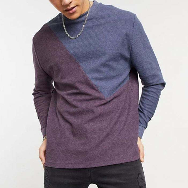 Custom High Quality Branded T Shirts Long Sleeve Color Block Men Drop Humerum T Shirts
