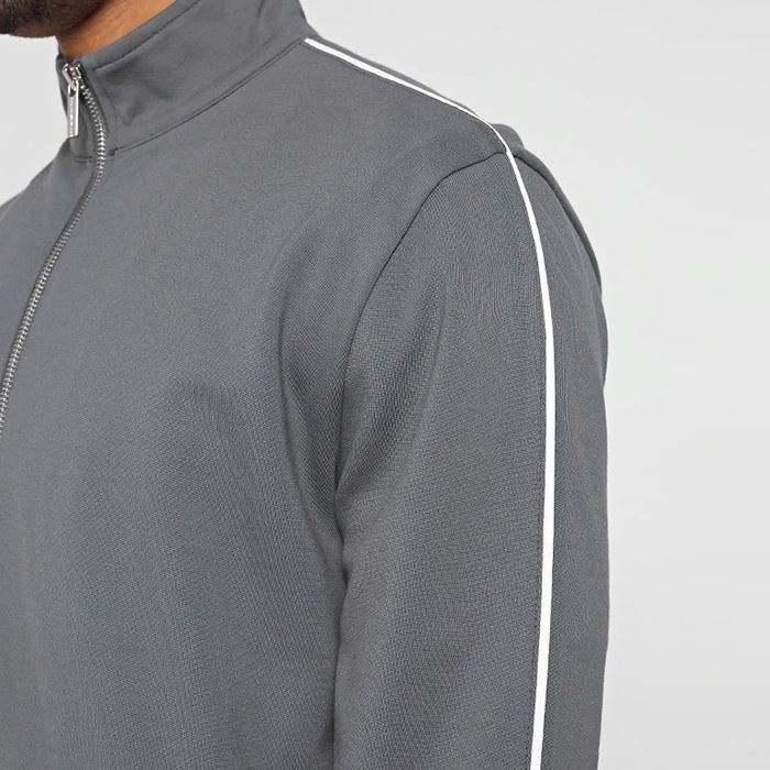 Jaket Lelaki Berpaip Tersuai Kolar Pendiri Zip Pengikat Jaket Trek Lelaki