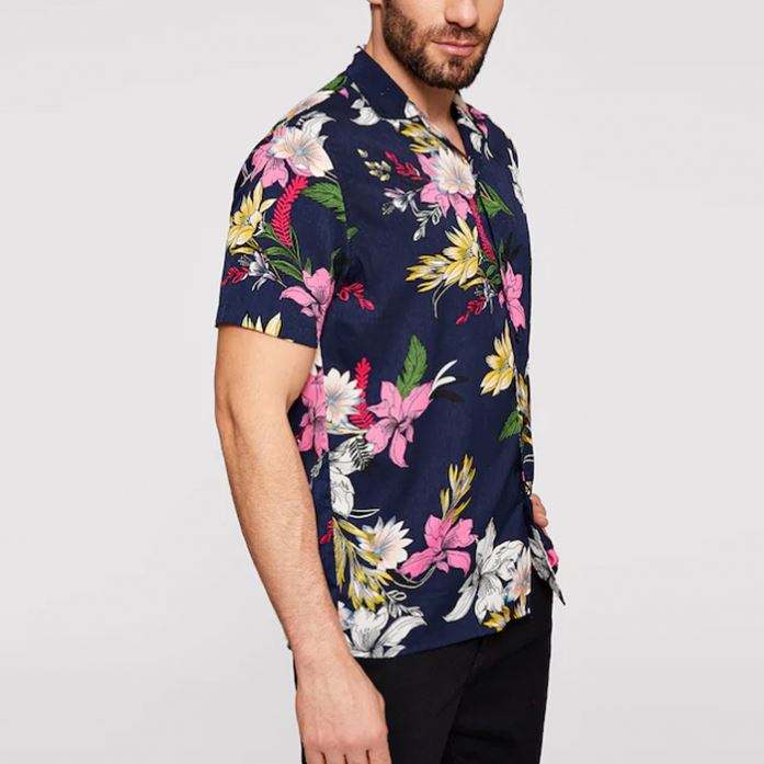 Fabricante OEM Design de moda com estampa floral tropical camisas de manga curta masculina