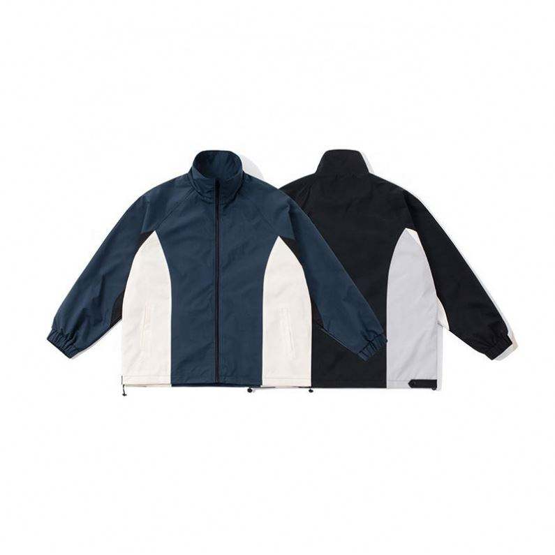 Fabricante OEM, tallas grandes personalizadas, costuras en contraste, cuello levantado popular, chaqueta informal con cremallera