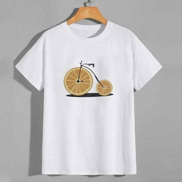 T-shirt &agrave; manches courtes pour hommes, col rond, personnalis&eacute;, impression de v&eacute;lo de fruits, 100% coton, offre sp&eacute;ciale, &eacute;t&eacute;
