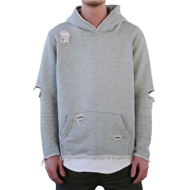 P&aacute;nsk&eacute; mikiny s kapuc&iacute; New Style Destroy Fray Cut Lem v Heather Grey