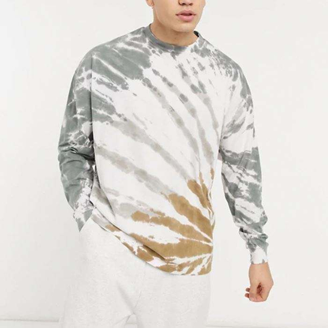 Висококачествена персонализирана тениска Tid Dye Washed Tshirt с падащи рамена, големи мъжки памучна тениска с дълъг ръкав