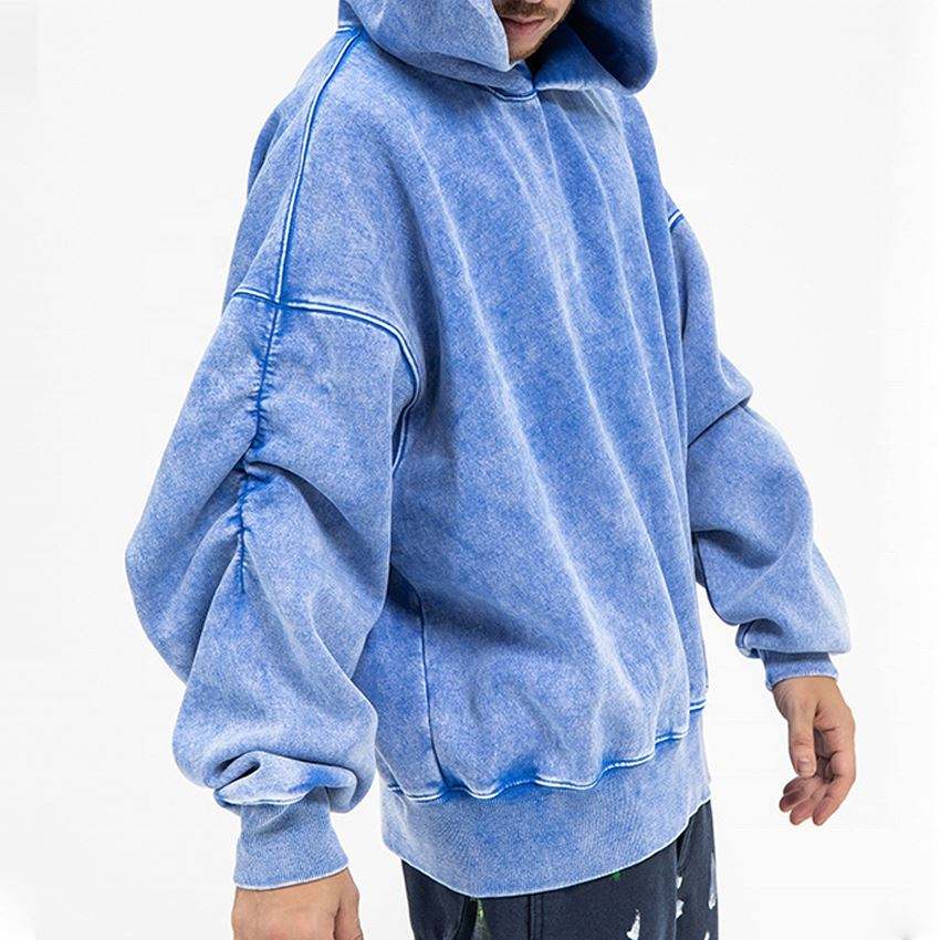 OEM-fabrikant op maat gemaakte oversized vintage acid wash zwaargewicht blanco hoodie-trui met verstelbare mouwen