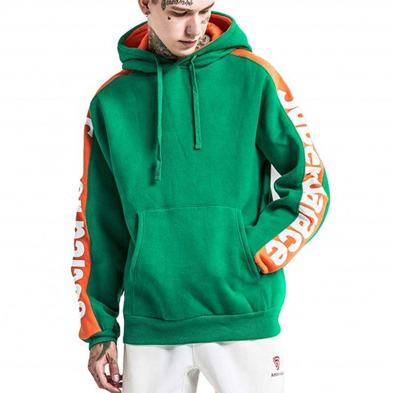 Pemborong OEM Borong Logo Tersuai Berkualiti Tinggi Sendiri Hijau Oren Berjalur Pullover Hoodie Dengan Campuran Warna Menghalang Hoodie