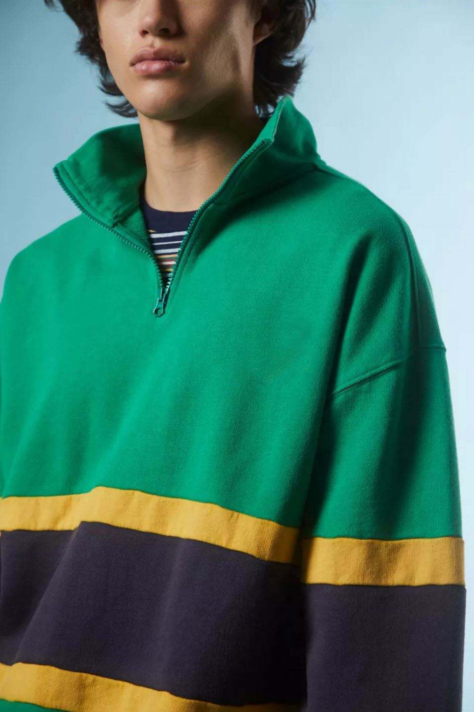 OEM Manufacturer hominum Cottonus Polyester Zip Pullover Paneled Mock Collum Sweatshirt