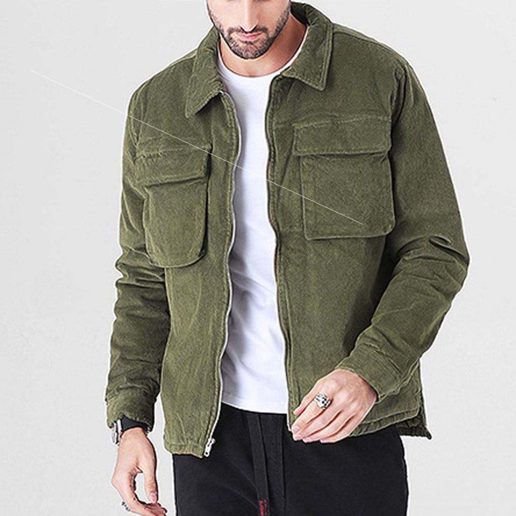 Fabricante OEM personalizado de alta qualidade vintage lavado masculino com z&iacute;per e bolsos de carga de veludo jaqueta casual