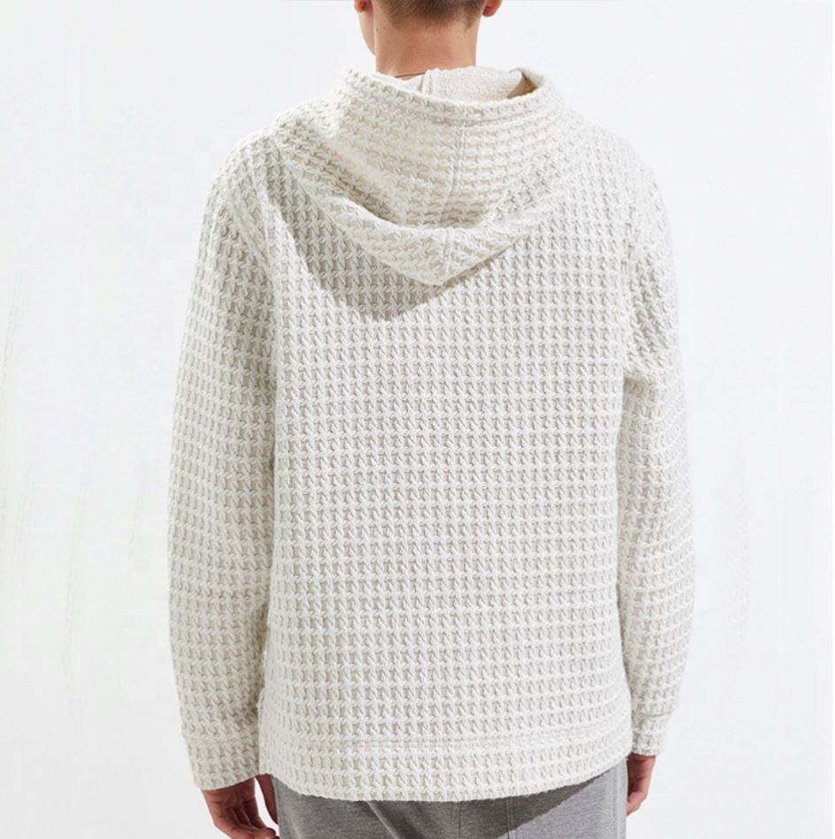 Fabricante OEM Personalizado Homens Novo Tecido Waffle Hoodie Unissex Solto Ajuste Ombro Waffle Pul&ocirc;ver Com Capuz