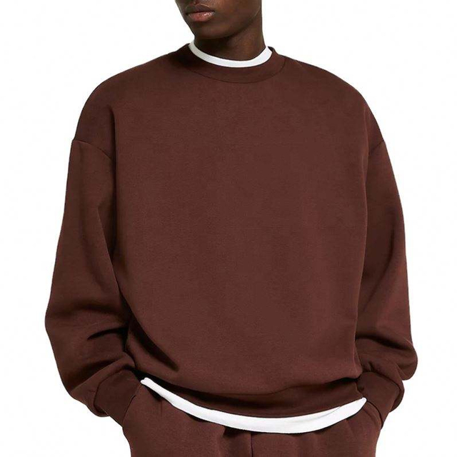 ຜູ້ຜະລິດ OEM Custom Bulk Logo Blank Plain 360GSM Heavyweight Oversized Men Brown Crewneck Sweatshirt Hoodie Clothing