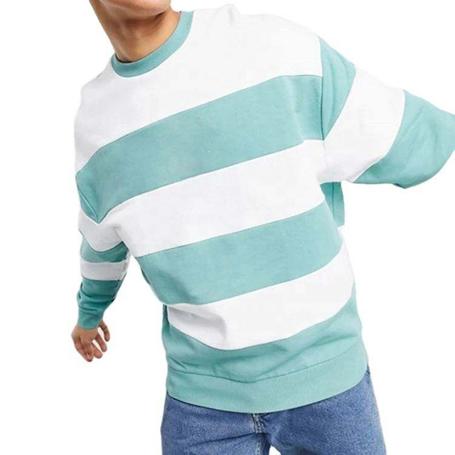 Fabricante OEM personalizado de alta qualidade masculino listrado gola redonda manga comprida moletom de l&atilde; de algod&atilde;o pul&ocirc;ver com capuz
