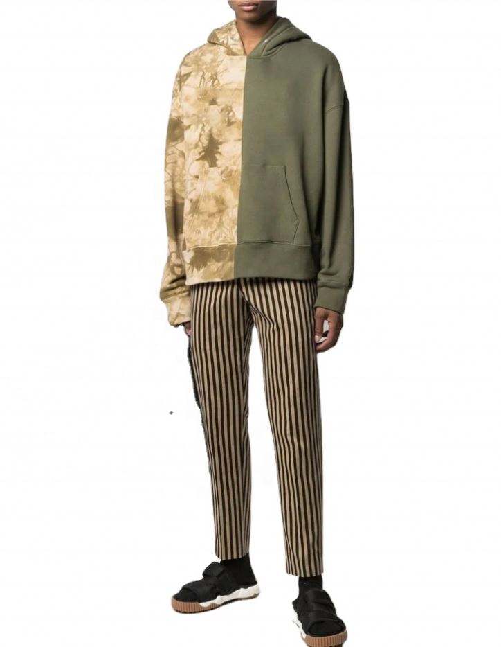 Fabricante OEM, sudadera con capucha de gran tama&ntilde;o para hombre personalizada con hombros ca&iacute;dos, sin cordones, con bloques de color, estampado Tie Dye, sudaderas con capucha de dos tonos