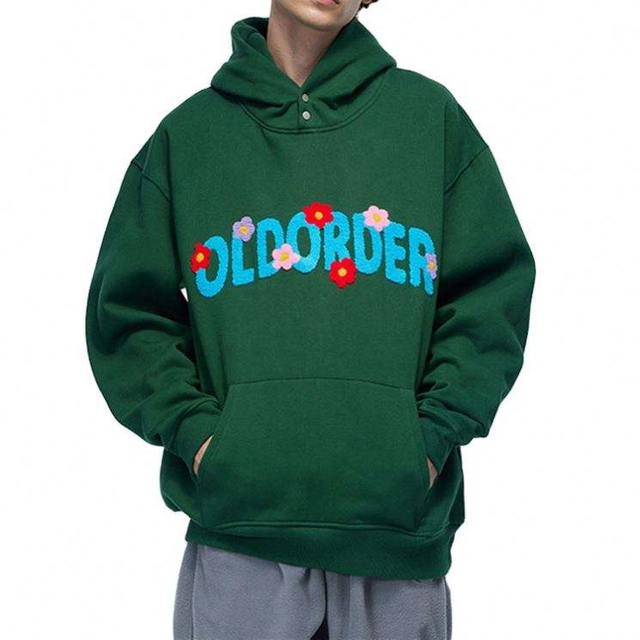 Pengilang OEM Kot Lelaki Fesyen Hoodies Tebal Hangat Musim Sejuk Tampalan Chenille Tampalan Fesyen