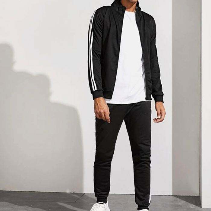Engros Custom Sports Side stribet Zip Up jakke Jogger S&aelig;t M&aelig;nd Sweat Suit Tr&aelig;ningsdragt
