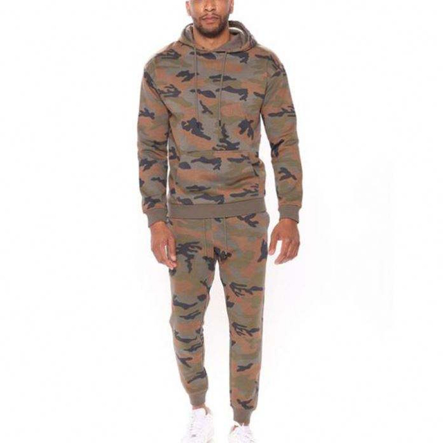 Alta qualidade de duas peças combinando roupas de 2 peças de 2 peças de moletom de moletom alcoólico masculino de camuflagem jogando de macacão